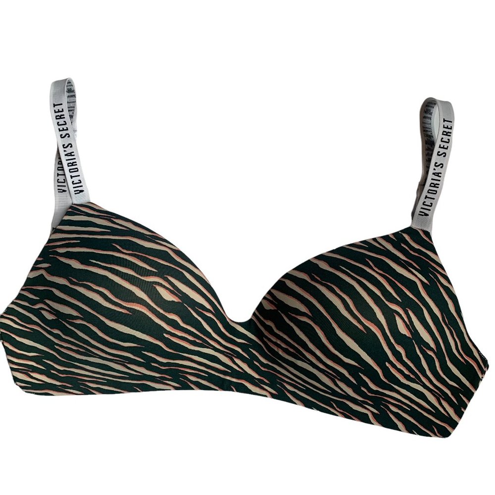 Victoria's Secret Wireless Bra T-Shirt Green/Beige 34DD